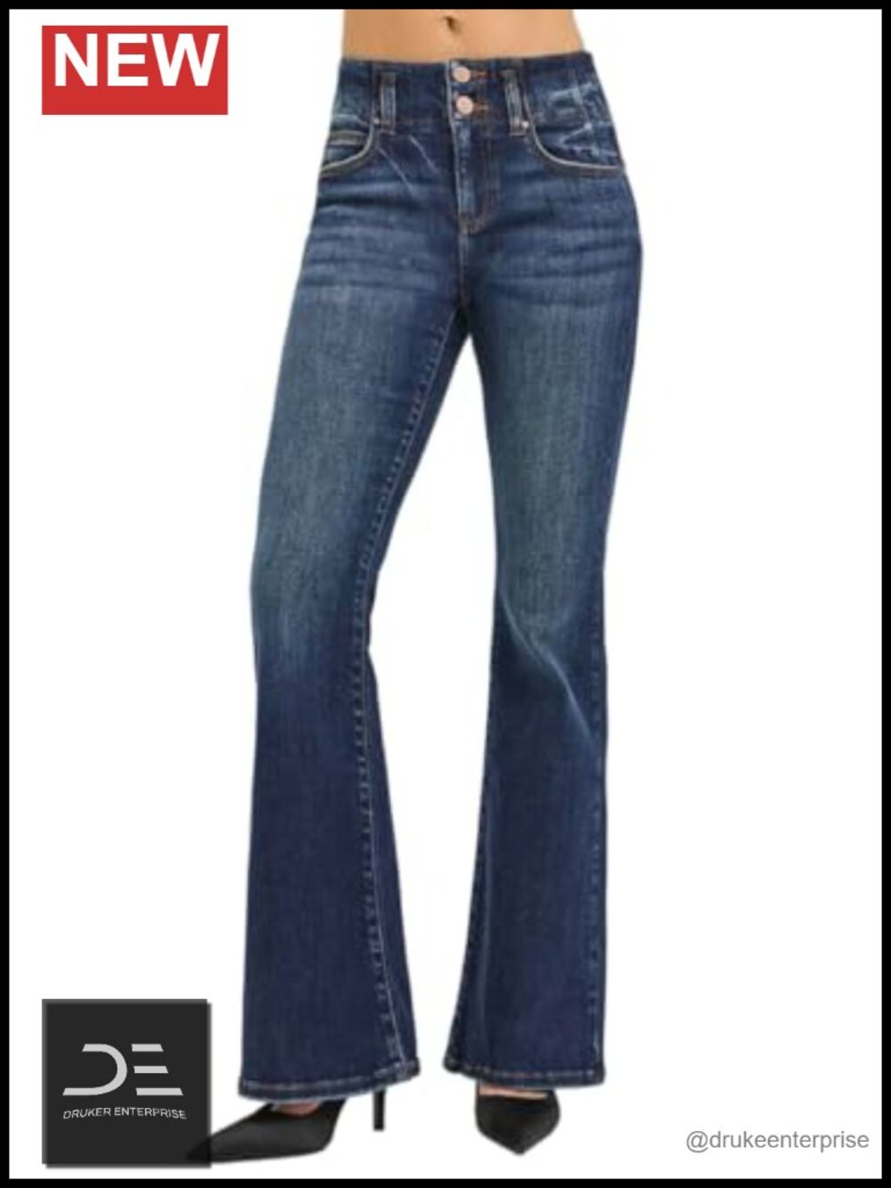 High Rise Flare Jeans with Seam Detailed Waistband 70% Cotton 32.5" Inseam